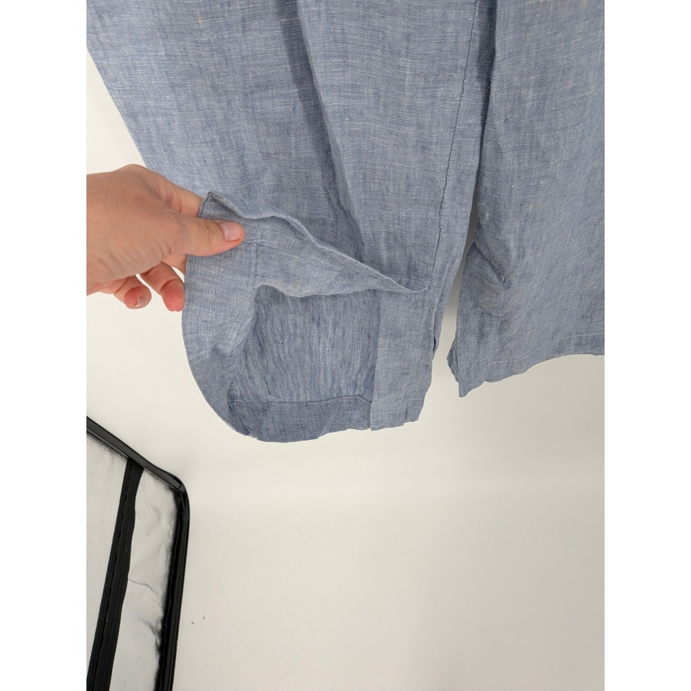 Athleta Linen Wide Leg Pants Women 8 Blue Pull On Elastic Waist Casual Coastal - Picture 2 of 8